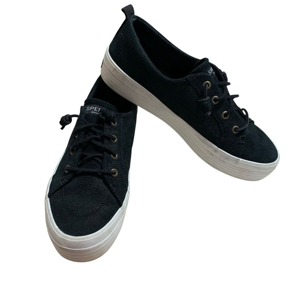 Sperry Crest Vibe Platform Sneakers Womens Size 8.5 Black Textured Fabric SlipIn